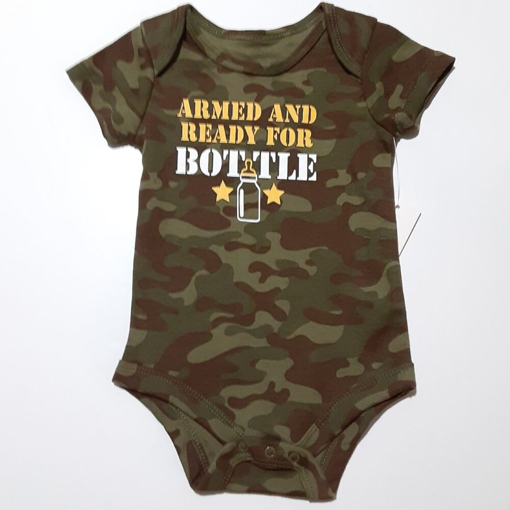 Military Camo Infant Baby Onsie Bodysuit 3-6M Armed And Ready For Bottle NEW